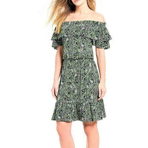 MICHAEL KORS Green Off Shoulder Paisley Dress XS